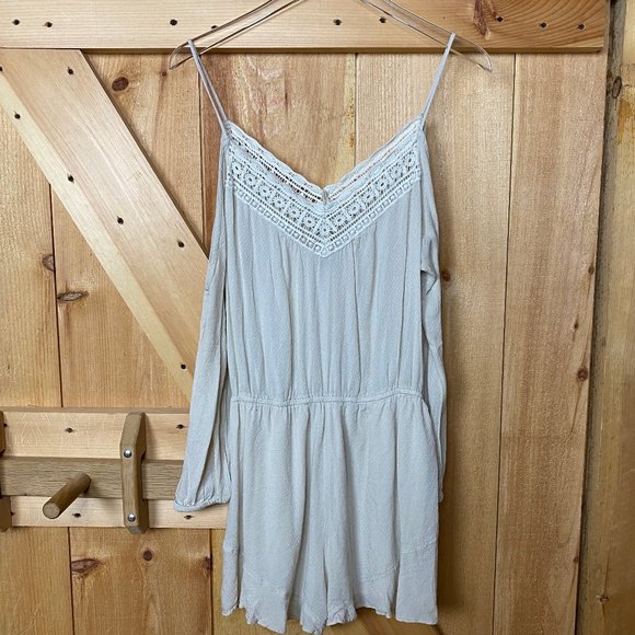 Ecote Pants - ecoté | cream off the shoulder long sleeve romper